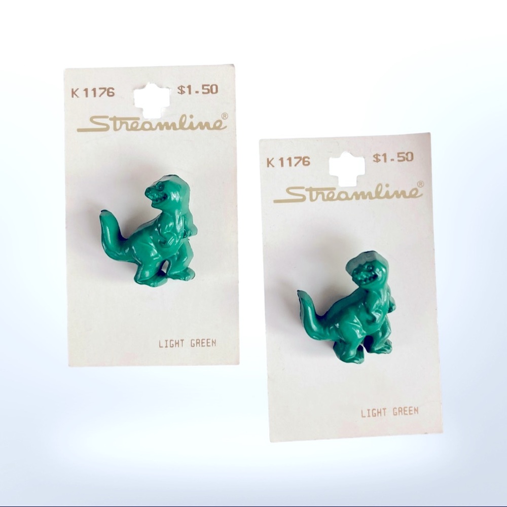 Vintage Dinosaur Streamline 1 1/4” T Rex Tyrannosaurus Plastic Buttons - England